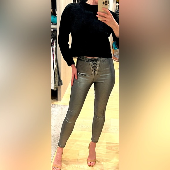 Silver liquid finish jeans with front laces - Picture 3 of 4